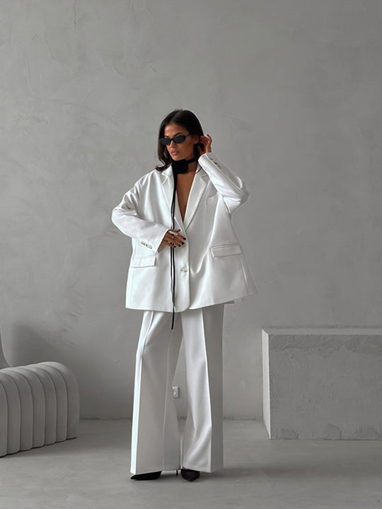 Damen elegantes Zweiteiler-Set mit oversized Blazer und weiter Hose R&B