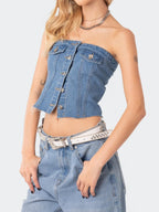 Damen Jeans-Top mit ärmellosem Design und Knopfleiste R&B