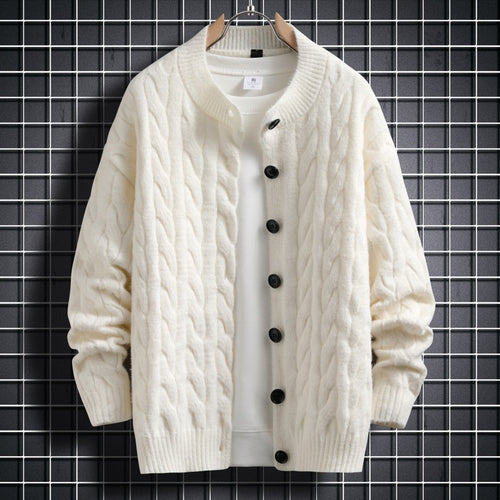Herren Strickjacke mit modernem Zopfmuster und durchgehendem Knopfverschluss R&B