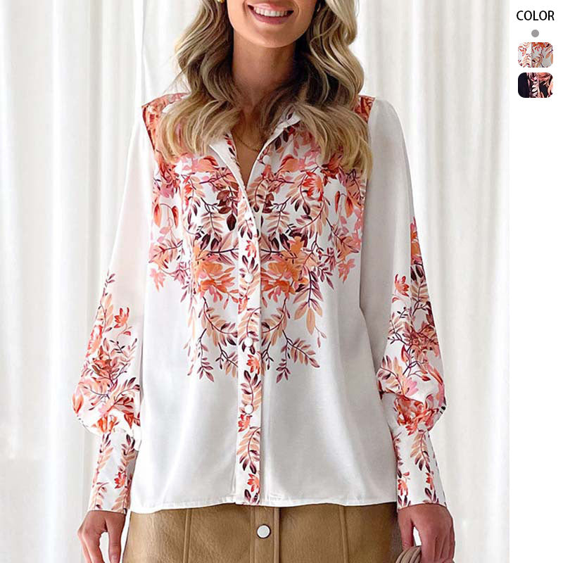 Damen Elegante Bluse mit floralen Akzenten und modischen Puffärmeln R&B
