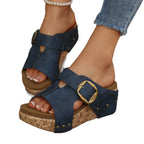 Damen Plattform Sandalen mit dekorativem Riemchen und komfortabler Korksohle EB