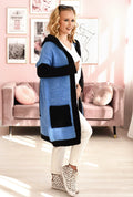 Damen Strickmantel mit Kapuze und modischem Farbblockdesign R&B