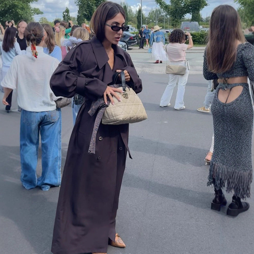 Damen modischer Trenchcoat mit Gürtel und voluminösen Ärmeln R&B