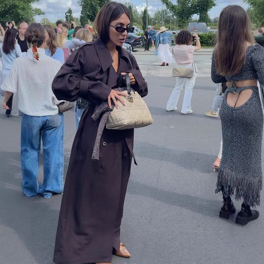 Damen modischer Trenchcoat mit Gürtel und voluminösen Ärmeln R&B