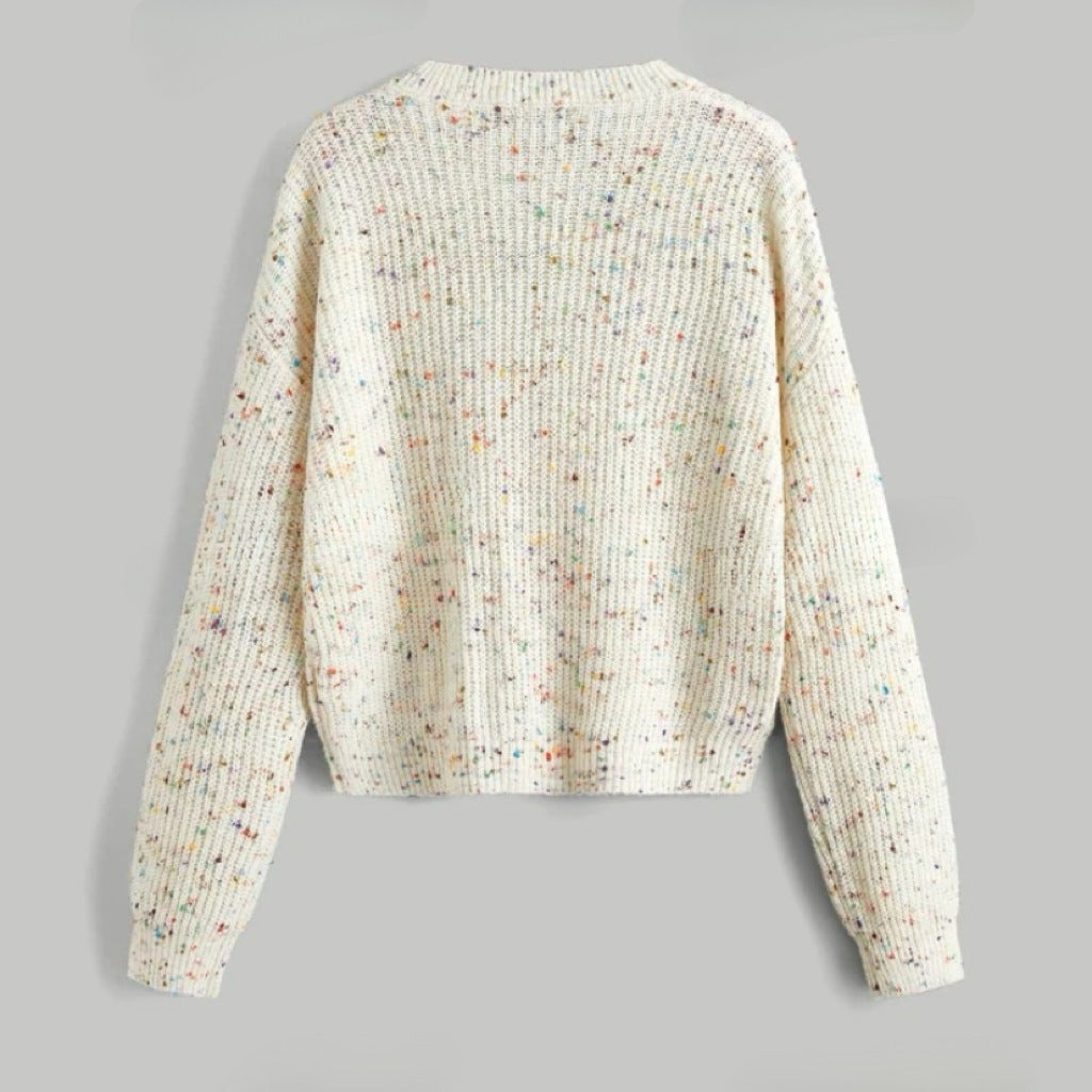 Damen lockerer Rippenpullover mit bunten Akzenten R&B