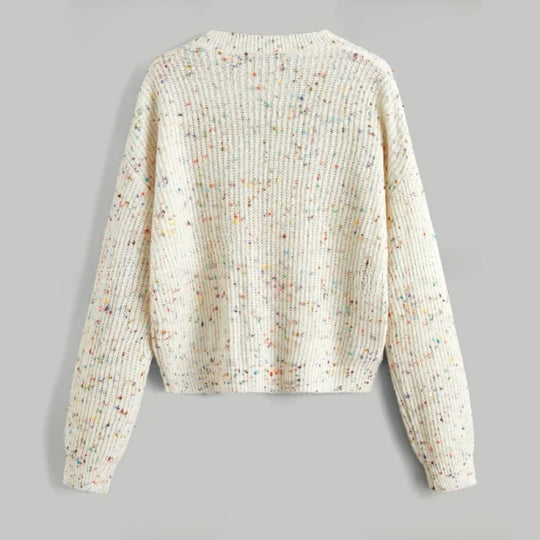 Damen lockerer Rippenpullover mit bunten Akzenten R&B