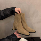 Damen Elegante Ankle Boots mit Hochwertigem Veloursleder und Robuster Blockabsatz R&B