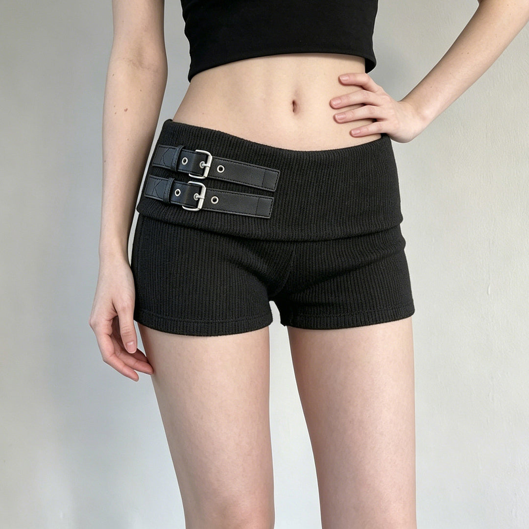 Damen elegante Shorts mit dekorativen Riemen und hohem Bund R&B