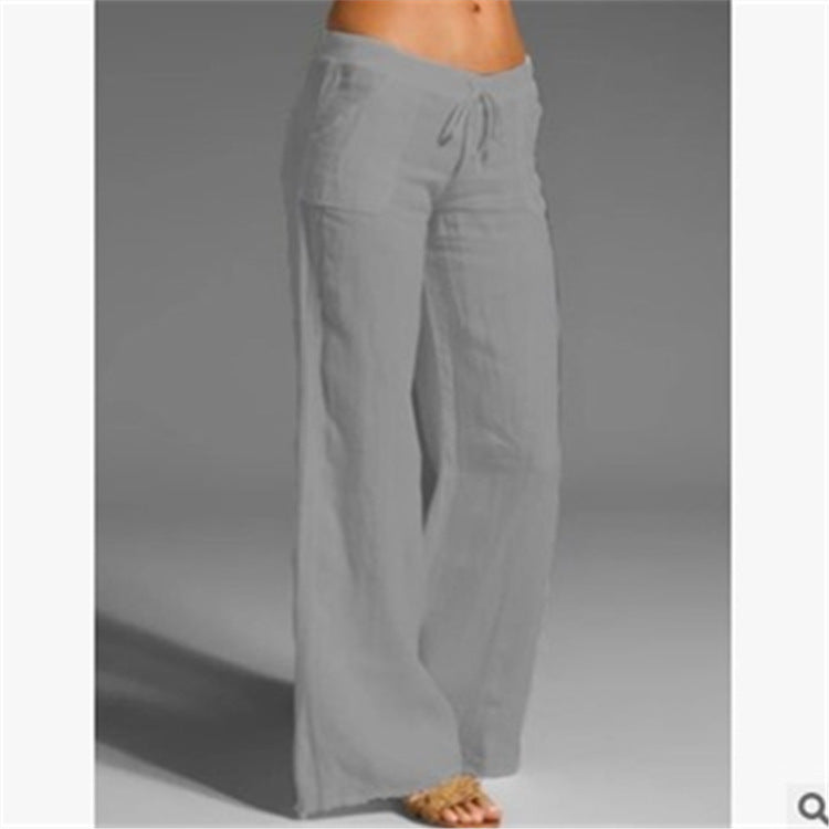 Damen weite Leinenhose mit hochgezogenem Bund und seitlichen Taschen R&B