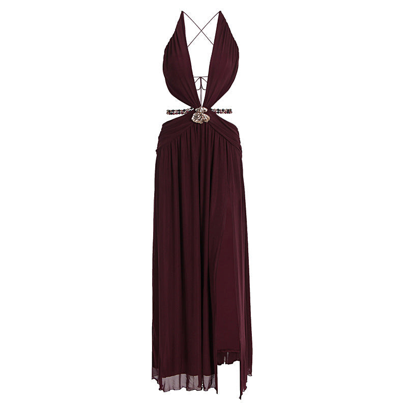 Damen Maxikleid mit tiefem V-Ausschnitt und elegantem Wickeldesign R&B