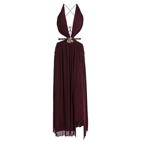 Damen Maxikleid mit tiefem V-Ausschnitt und elegantem Wickeldesign R&B