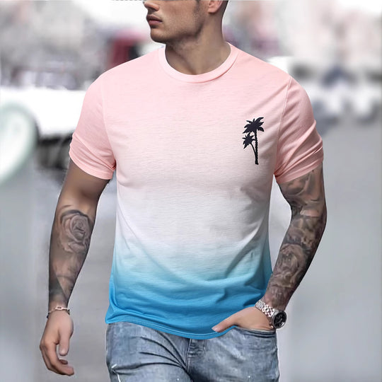 Herren T-Shirt mit modernem Farbverlauf und Palmenstickerei R&B