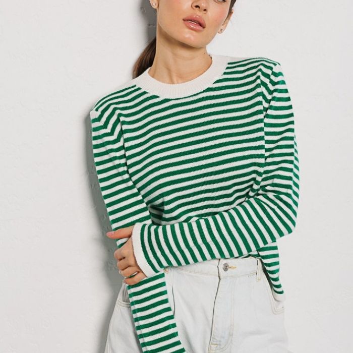 Damen gestreifter, lässiger Pullover aus hochwertigem Baumwollmix R&B