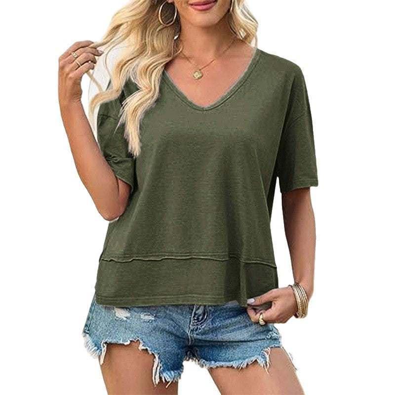 Damen lässiges V-Ausschnitt Oversized T-Shirt R&B