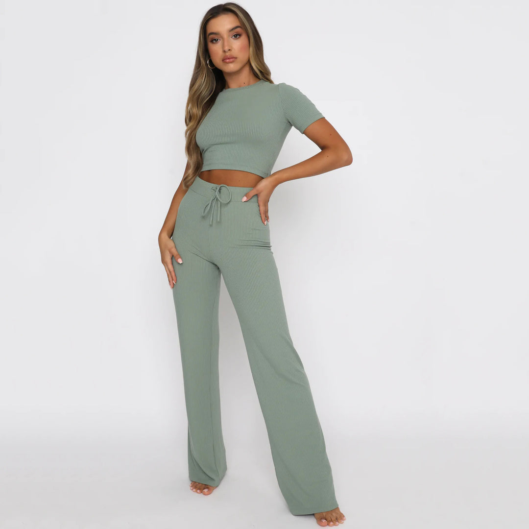 Damen Cropped Top und elegante Flared Pants Set R&B