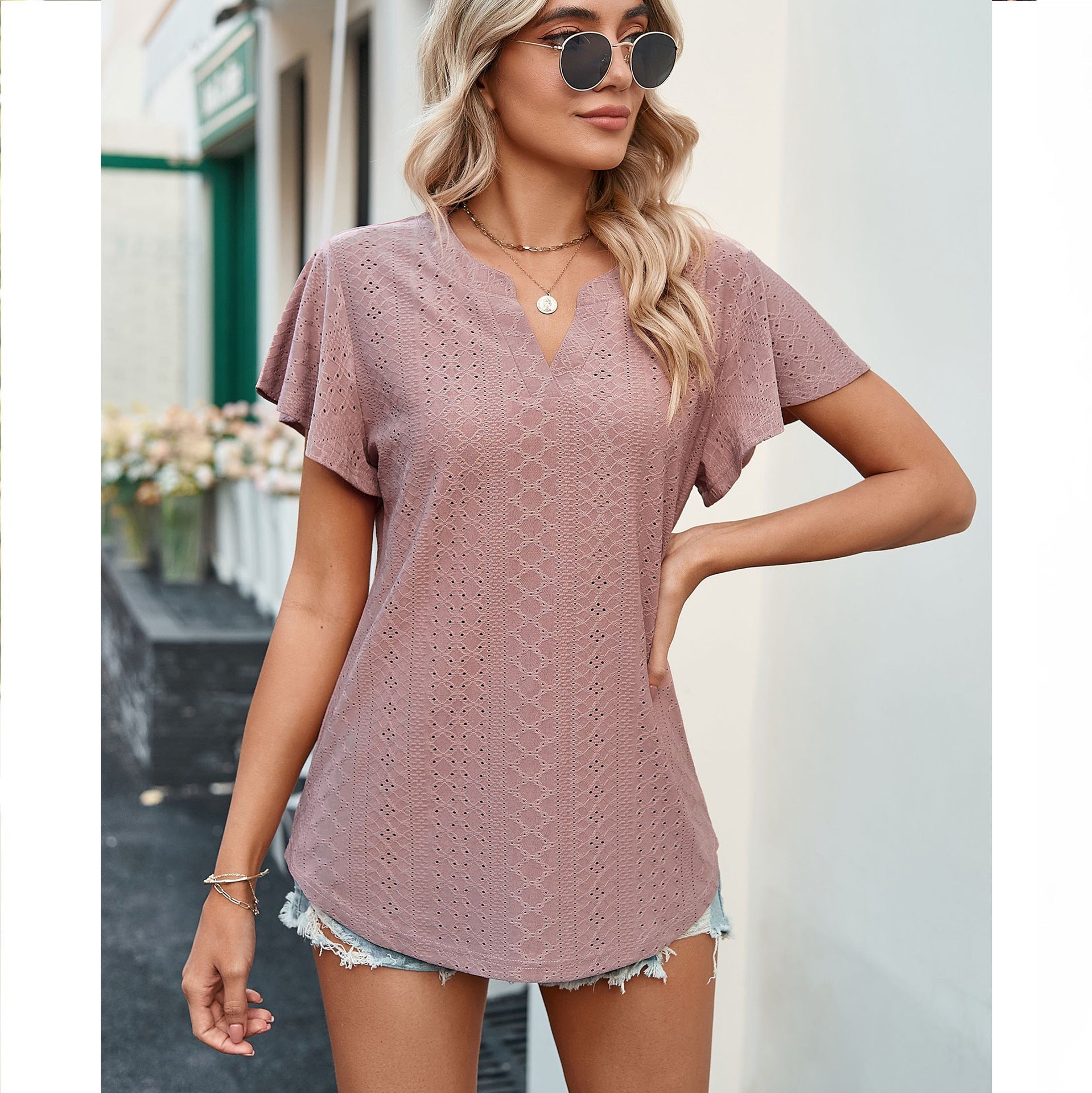 Damen Luftiges Blusenshirt mit effektvollem Lochmuster R&B