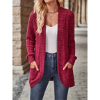 Damen offene Strickjacke mit strukturierter Oberfläche und praktischen Taschen R&B