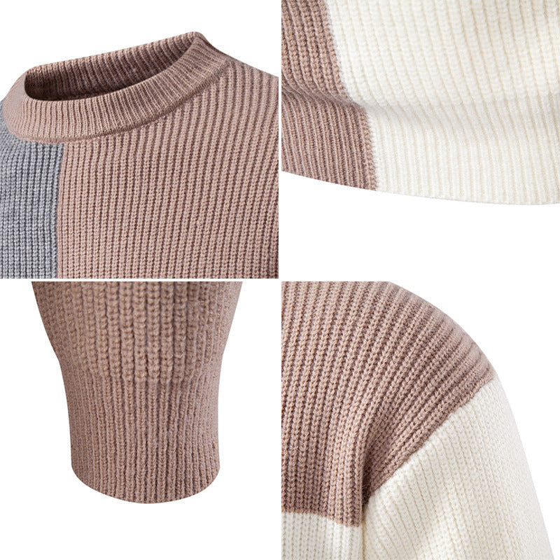 Herren farbenfroher Strukturpullover mit modernem Schnitt und Rundhalsausschnitt R&B