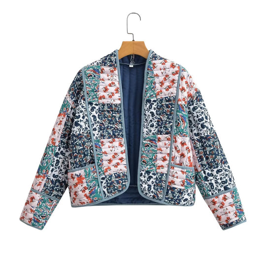 Damen modische Steppjacke mit buntem floralen Patchworkdesign R&B