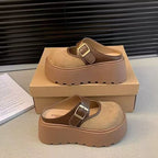 Damen Plateau Clogs mit modischem Schnallen-Design und wärmendem Innenfutter