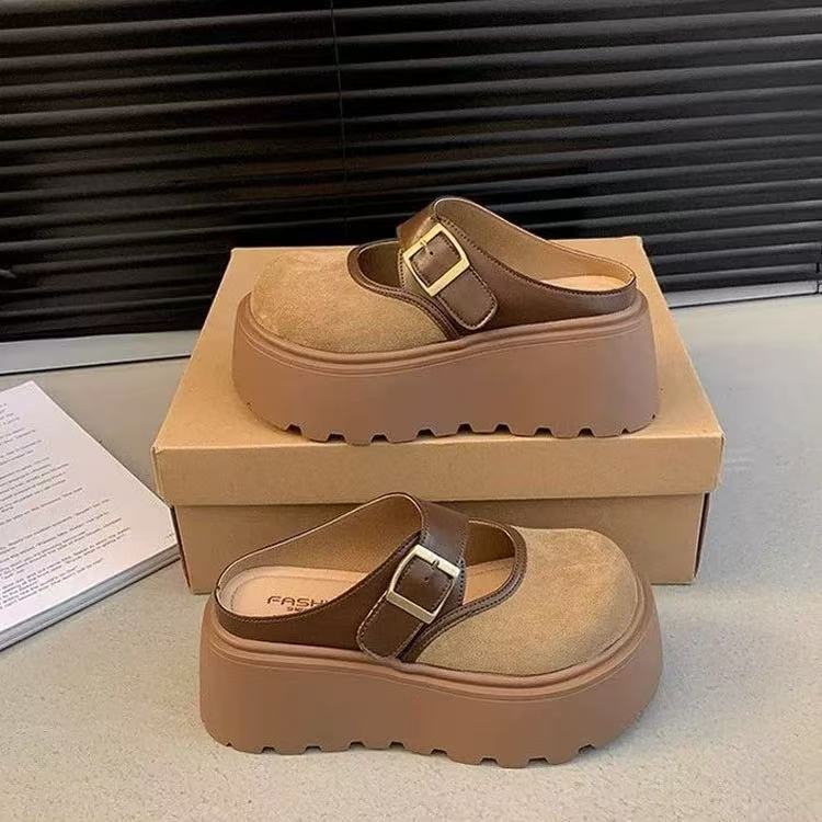 Damen Plateau Clogs mit modischem Schnallen-Design und wärmendem Innenfutter