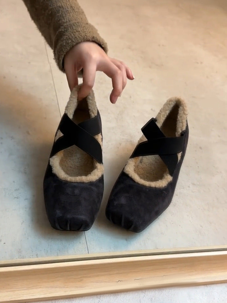Damen Ballerina-Schuhe mit kuscheligem Innenfutter und elegantem Riemendesign