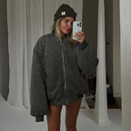 Damen gemütliche Teddyjacke mit hohem Kragen R&B