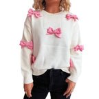 Damen Pullover mit verspielten Schleifenapplikationen R&B
