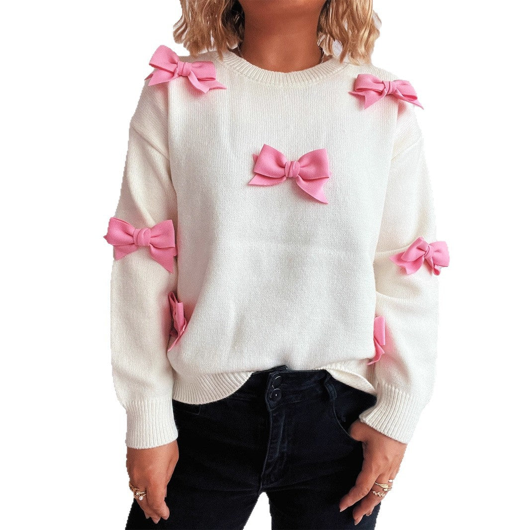 Damen Pullover mit verspielten Schleifenapplikationen R&B