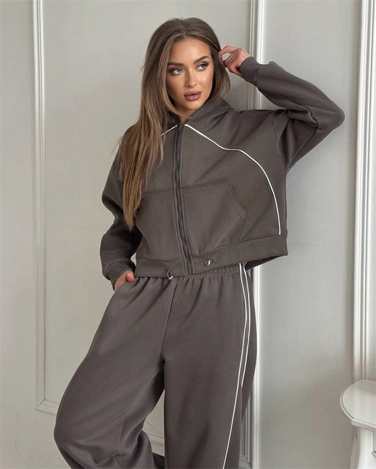Damen sportlicher Kapuzenjacken- und Jogginghosen-Set mit modernem Design und praktischen Taschen R&B