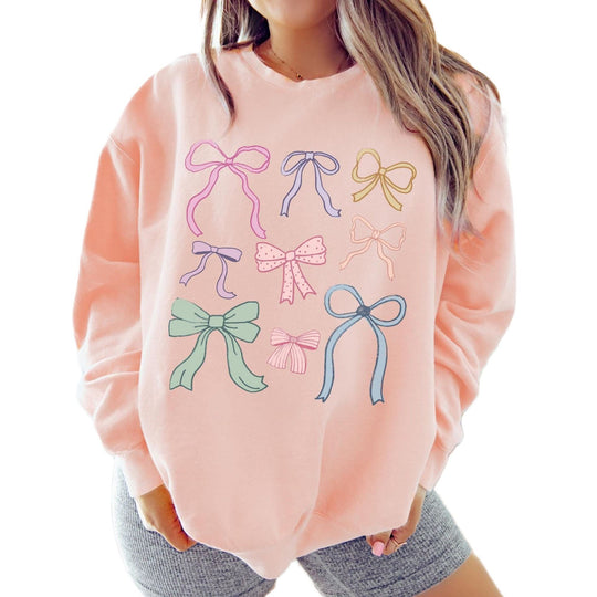 Damen lässiger Sweatshirt mit bunten Schleifenmotiven R&B