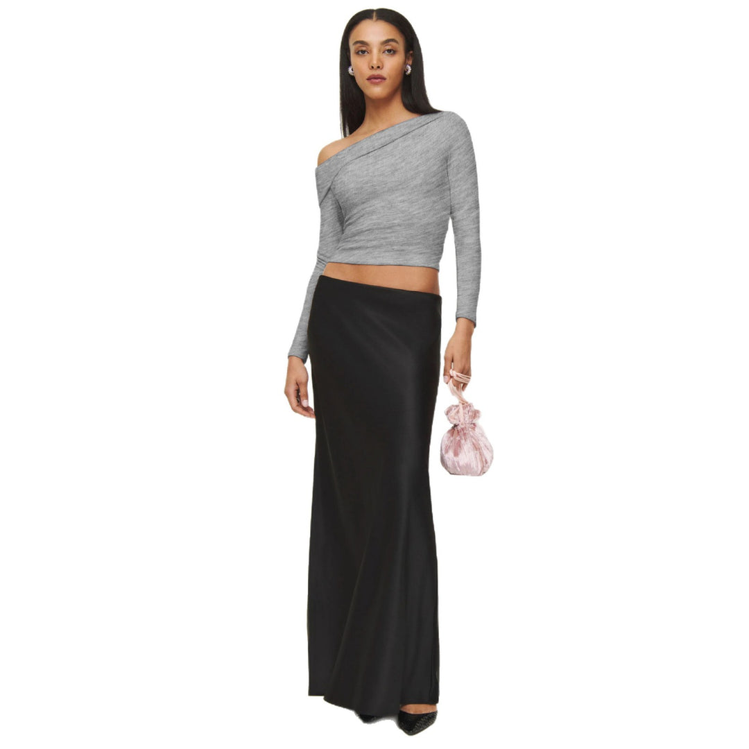 Damen Elegantes Langarmoberteil mit schrägem Ausschnitt und figurbetontem Schnitt R&B