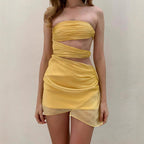 Damen trägerloses Wickelkleid mit Schnittdetails R&B