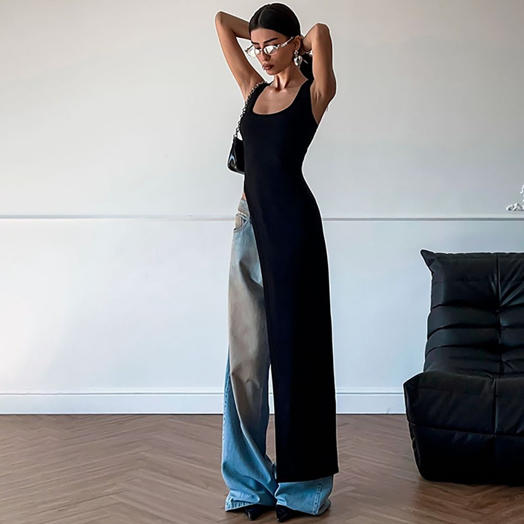 Damen Maxikleid mit asymmetrischem Schnitt und fließendem Stoff R&B