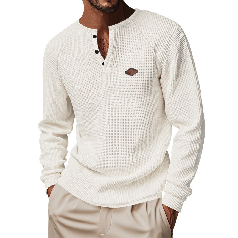 Herren Langarm-Henley-Shirt aus atmungsaktivem Baumwollmix mit strukturiertem Design R&B