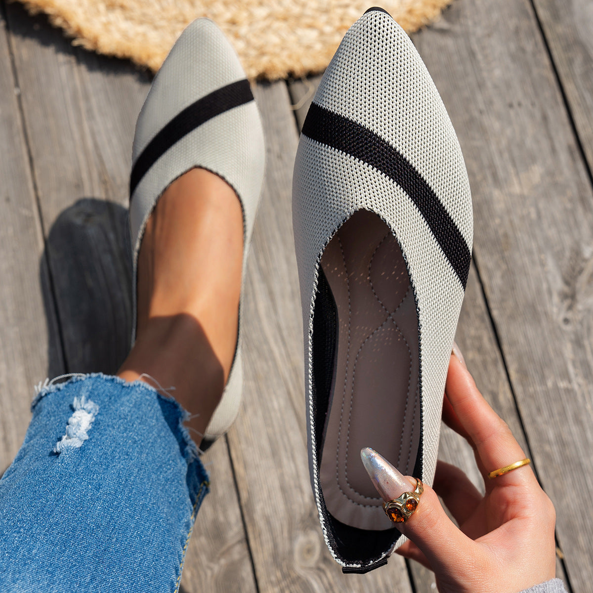 Damen modische spitze Ballerinas mit atmungsaktivem Obermaterial R&B