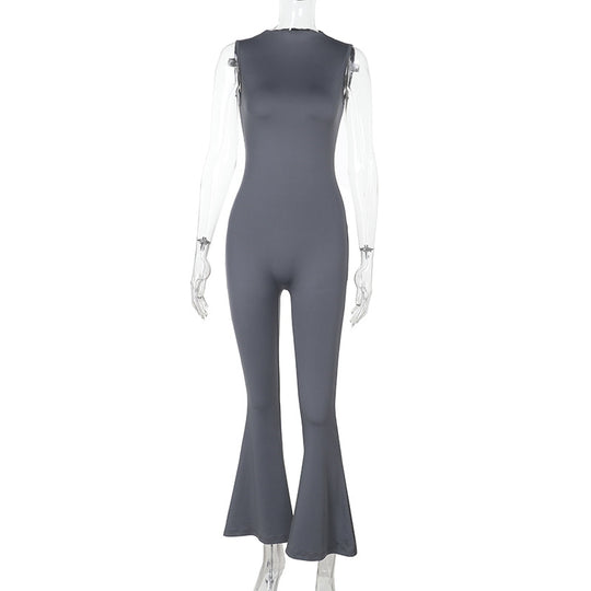 Damen Fließender Jumpsuit mit ausgestellt Bein R&B