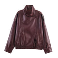 Damen nan oversized Bikerjacke Kunstlederoptik mit hohem Stehkragen, asymmetrischer Druckknopffront, Schulterriegeln und elastischem Saum R&B