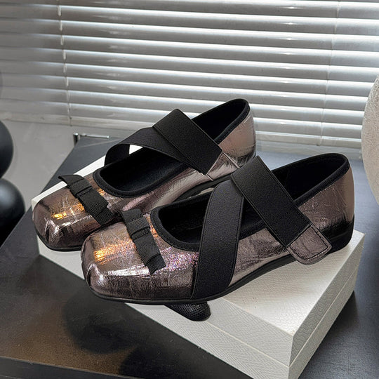 Damen Ballerinas mit elastischen Riemen und dekorativer Schleifen-Applikation R&B