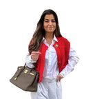 Damen modische Strickweste mit dekorativen Knopfdetails und praktischen Taschen R&B