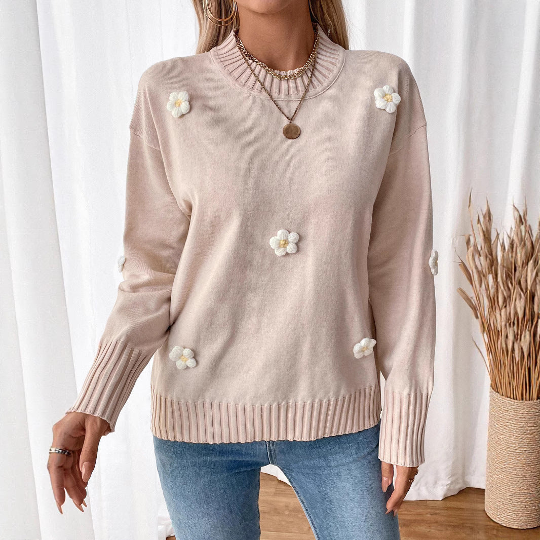 Damen Strickpullover mit floralem Design und Rippbündchen R&B