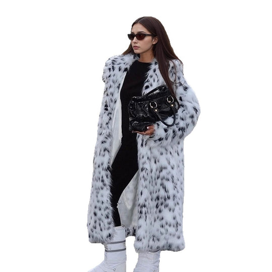 Damen Eleganter Kunstpelzmantel mit luxuriösem Muster R&B