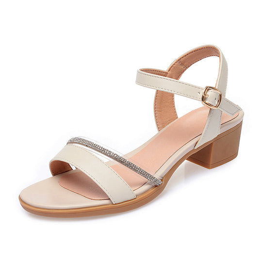 Damen elegante Blockabsatz Sandalen mit verstellbarem Riemen und modischem Schmuckdetail R&B