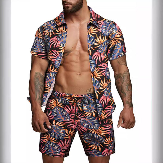 Herren kurzärmliges Hemd und Badeshorts Set R&B