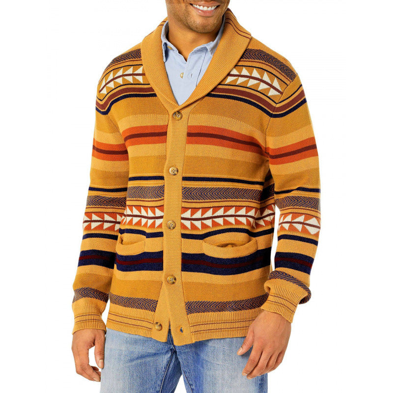 Herren Strickjacke mit geometrischem Muster und praktischen Taschen R&B