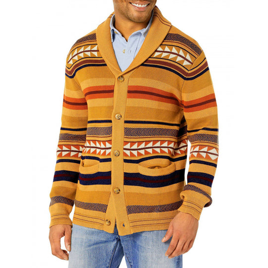 Herren Strickjacke mit geometrischem Muster und praktischen Taschen R&B