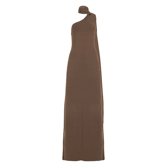 Damen langes Wickelkleid mit asymmetrischem Ausschnitt und eleganter Schal-Detail R&B
