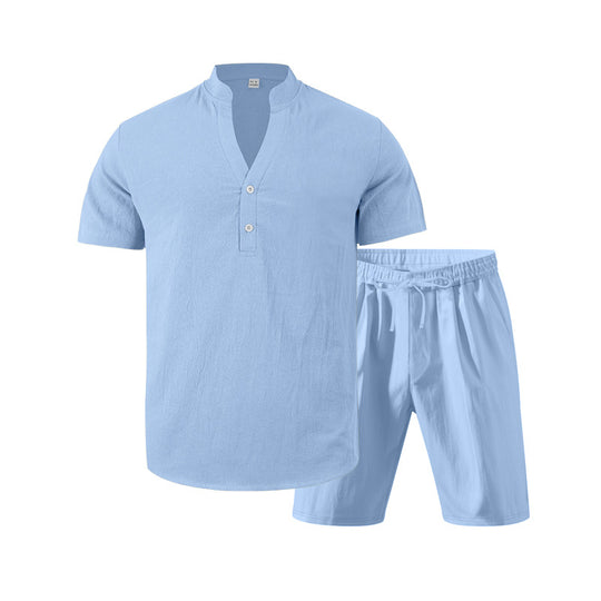 Herren lässiges Freizeit-Set aus atmungsaktivem Baumwollmix mit eleganter Knopfleiste R&B