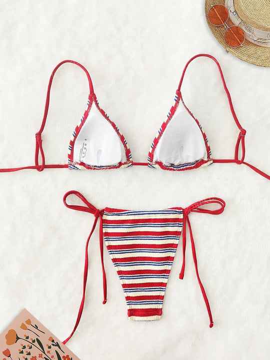 Damen Triangel-Bikini mit buntem Streifenmuster R&B