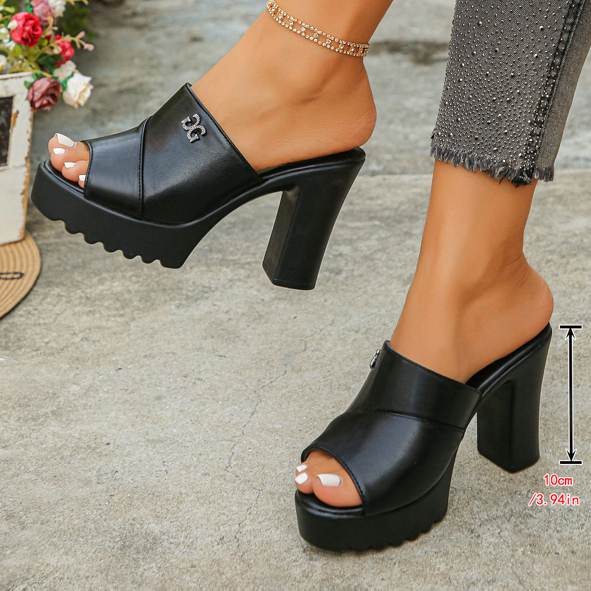 Damen Plateau-Mules mit eleganter Faltenoptik und hochwertigem Obermaterial R&B
